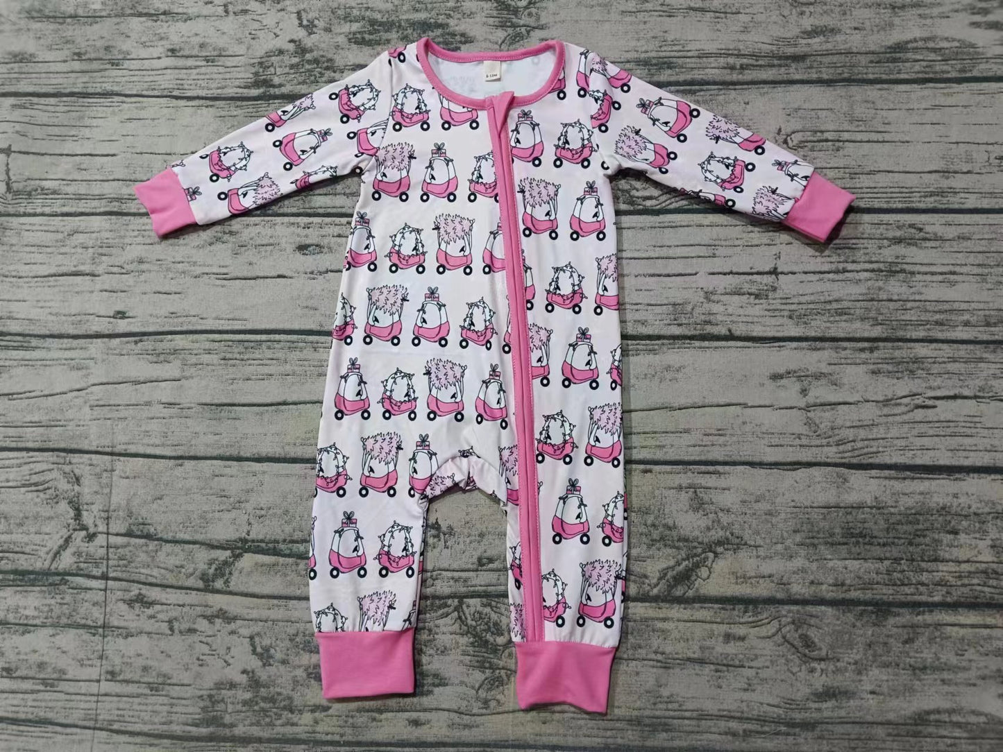 Baby Girl Infant Long Sleeves Pink Tree Christmas Zipper Romper