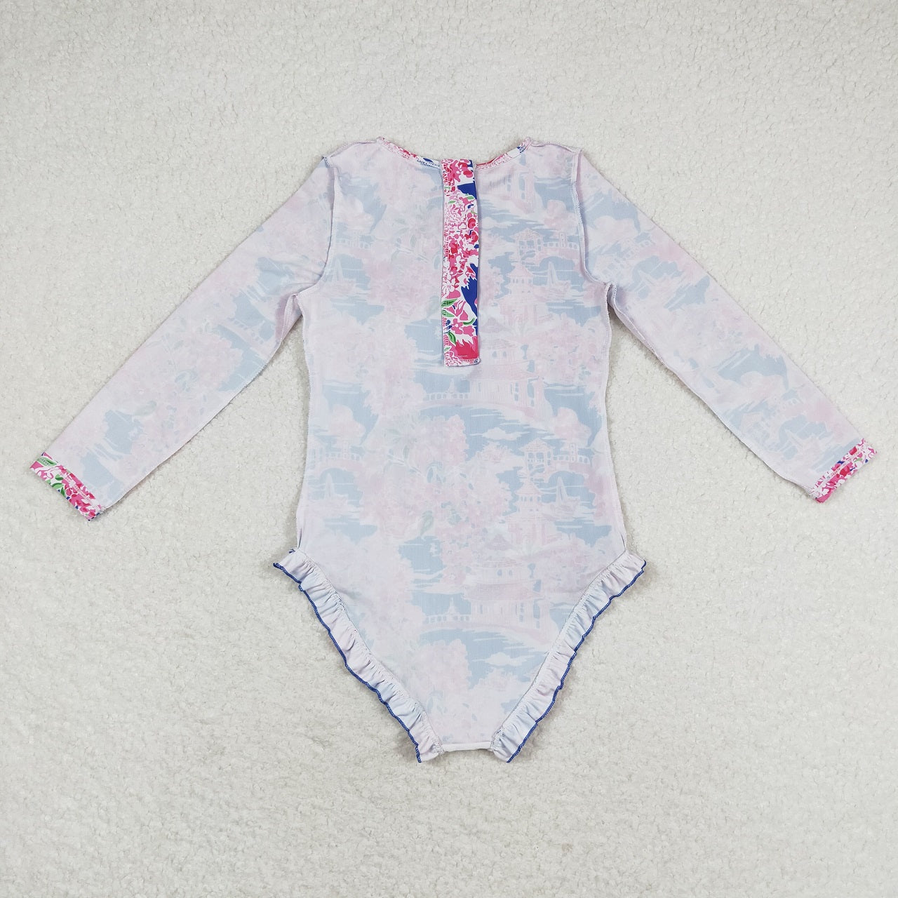 Baby Girl Long Sleeves Flower One Piece Swimsuit