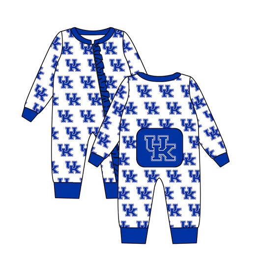 Baby Girl Team Blue Long sleeves Ruffle Zipper Romper