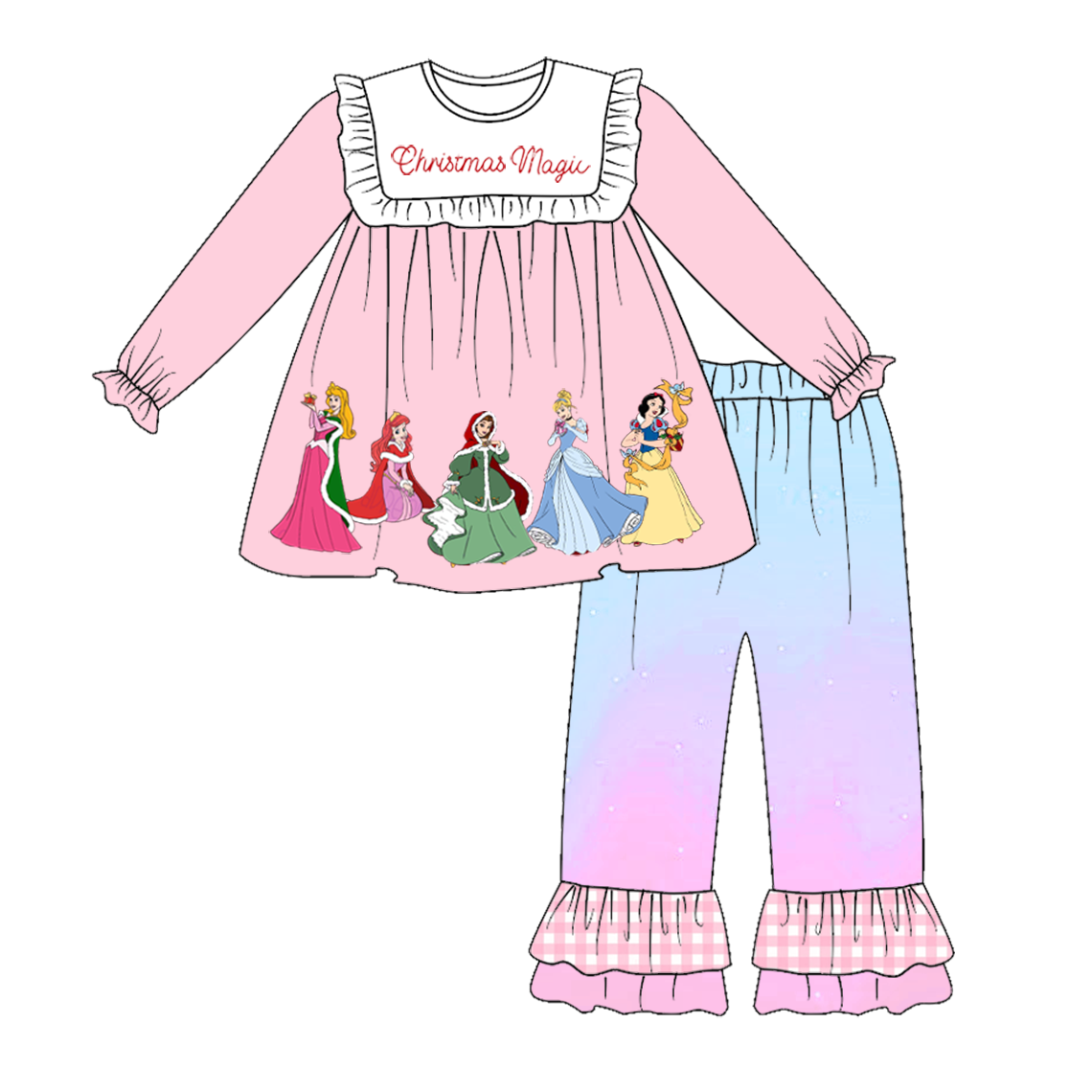 Baby Girl Christmas Princess Tunic Tie Dye Pants Set