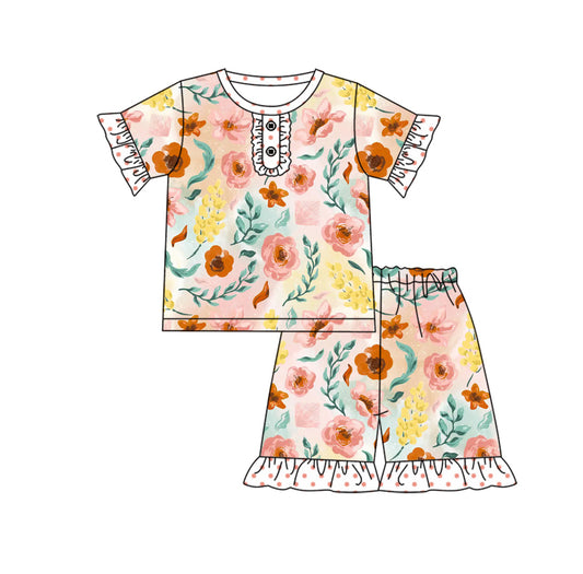 Baby Girl Short Sleeves Flower Shirt Shorts Pajamas Clothes Set Moq 5