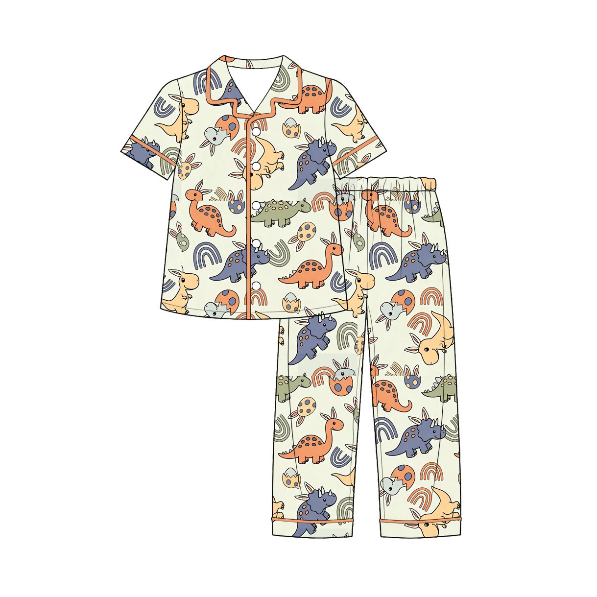 ( Moq 5 ) Preorder Baby Boys Kids Short Sleeves Dinosaurs Shirt Pants Easter Pajamas Set Clothes