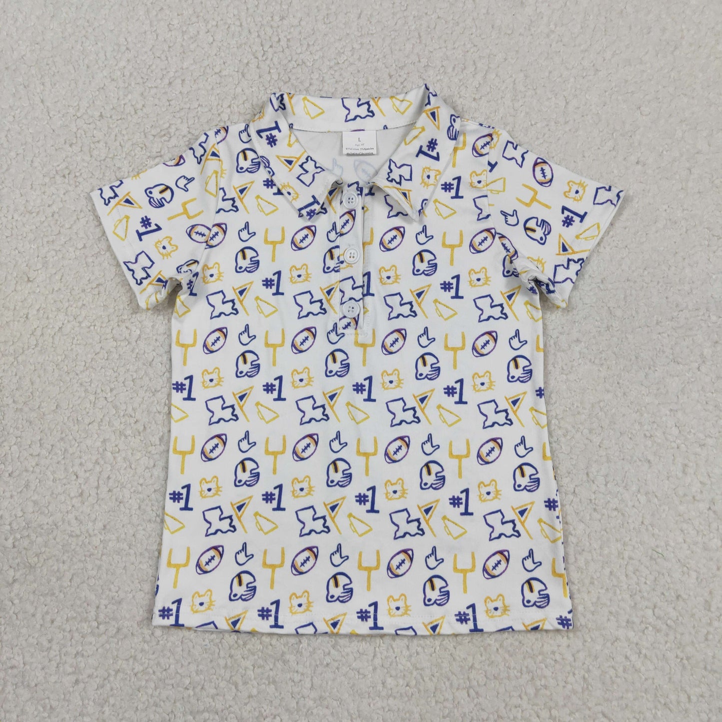 Baby Boys Kids Short Sleeves Football Buttons Pullover Tigers Shirt Team Tops RTS