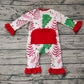 Baby Girl Long Sleeves Christmas Cake Trees Zipper Bamboo Romper