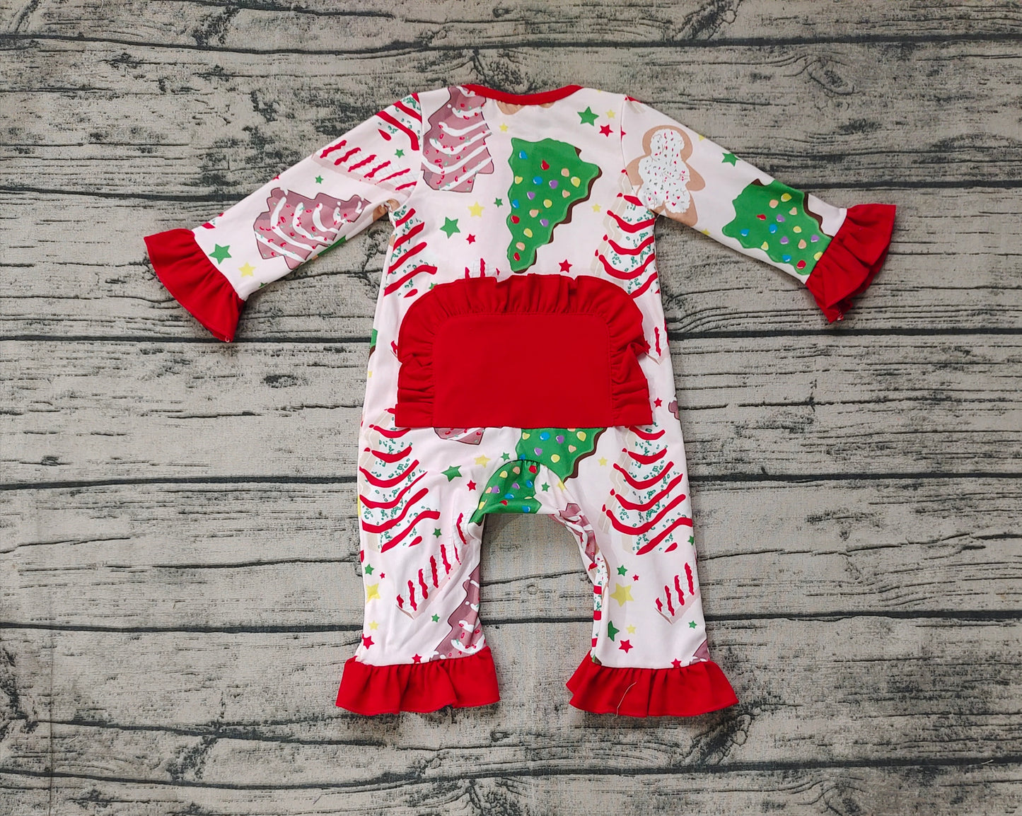 Baby Girl Long Sleeves Christmas Cake Trees Zipper Bamboo Romper