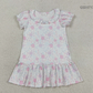 Baby Girls Kids Short Sleeves Purple Pink Flower Ruffle Knee Length Dress RTS