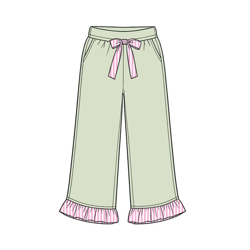 ( Moq 5 ) Baby Girls Kids Pockets Bows Pants Bottoms Light Green Clothes