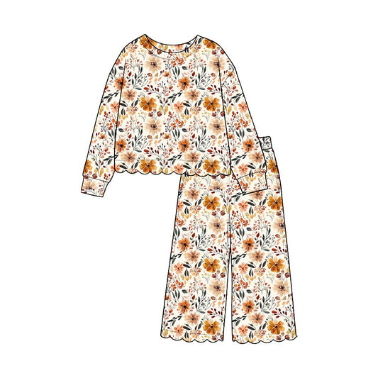 ( Moq 5 ) Preorder Baby Girls Kids Long Sleeves Shirt Flower Pants Scallop Set Clothes
