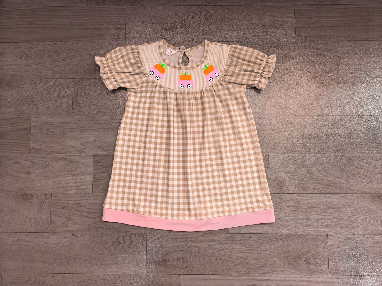 ( No moq ) Preorder Baby Girls Kids Embroidery Pumpkins Trucks Plaid Smocked Dress Fall Clothes