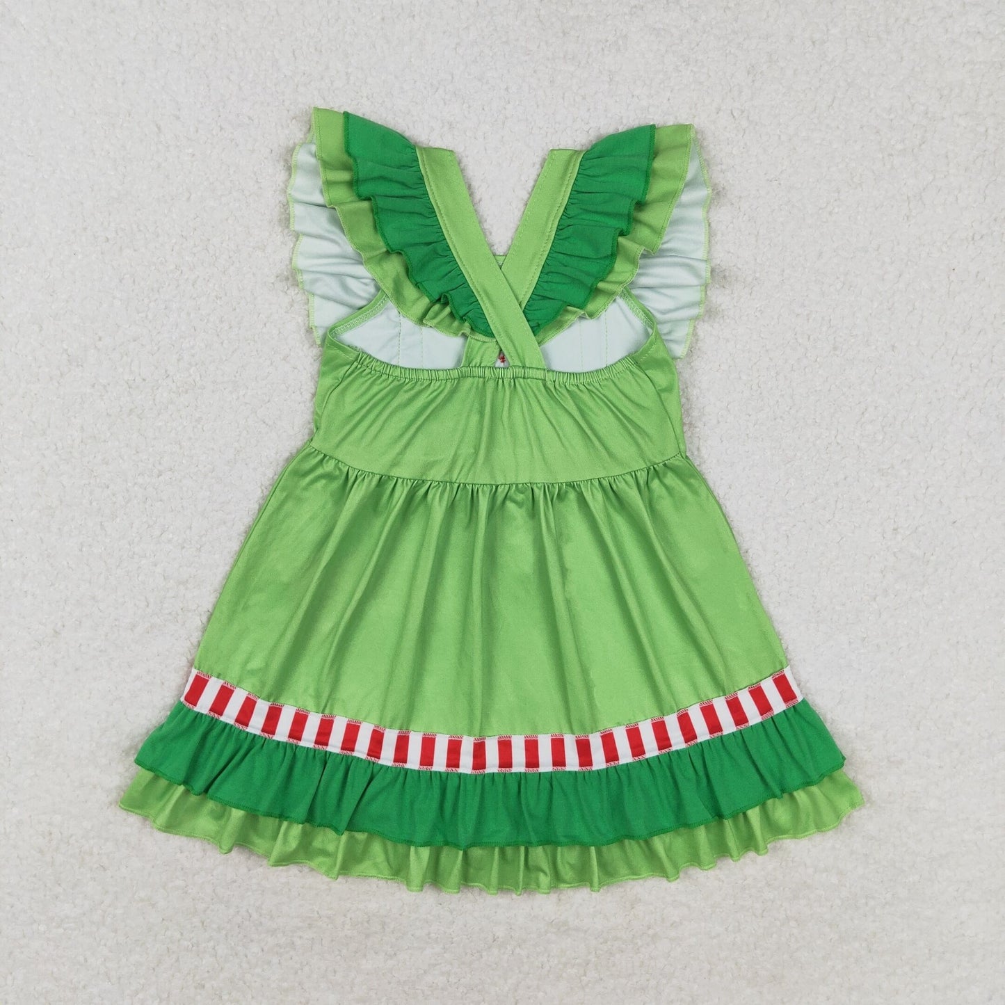 Baby Girl Christmas Green Hearts Bows Ruffle Dress