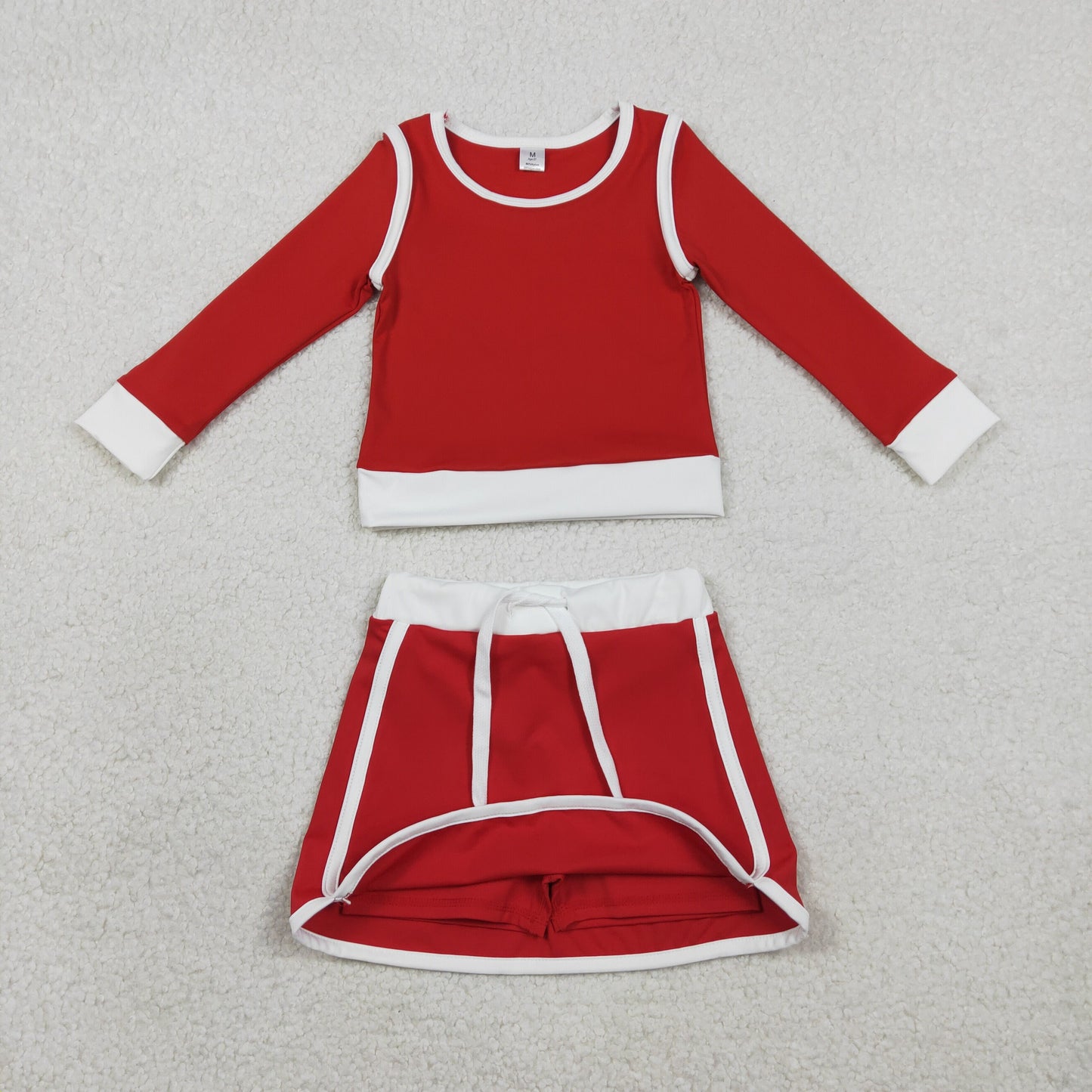 Baby Girls Kids Red Long Sleeve Shirt Skirts Shorts Yoga Clothes Set RTS