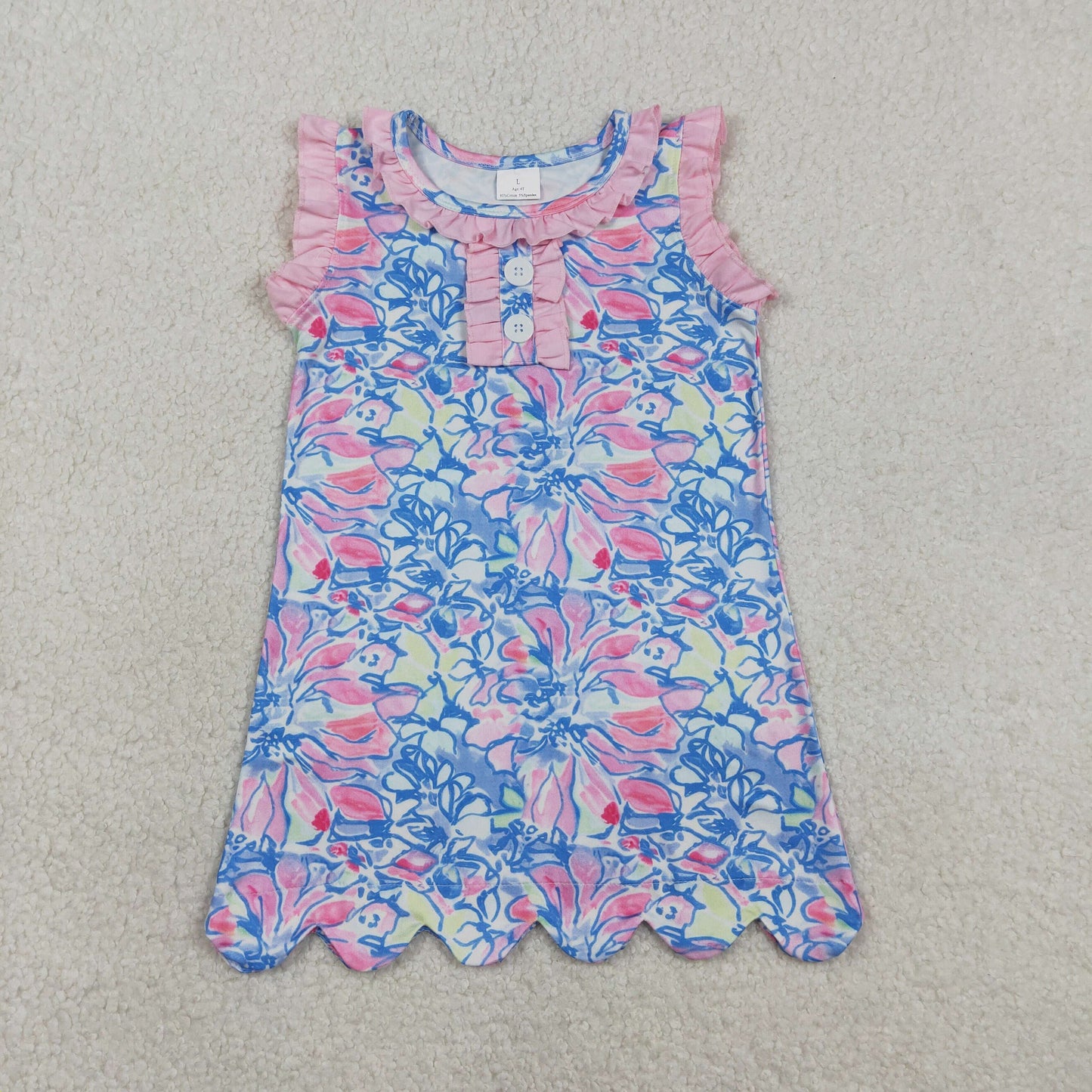 Baby Girls Kids Flower Buttons Summer Ruffle Knee Length Dress RTS