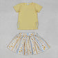 Baby Girl Short Sleeves Embroidery Bows Yellow Shirt Flower Skirt Shorts Skorts Clothes Set