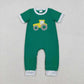 Sibling Baby Boys Kids Short Sleeves Embroidery Tractor Green Farm Romper Set  RTS