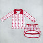 Baby Girls Kids Long Sleeves Hearts Bows Shirt Skirt Shorts Valentine Set Clothes RTS