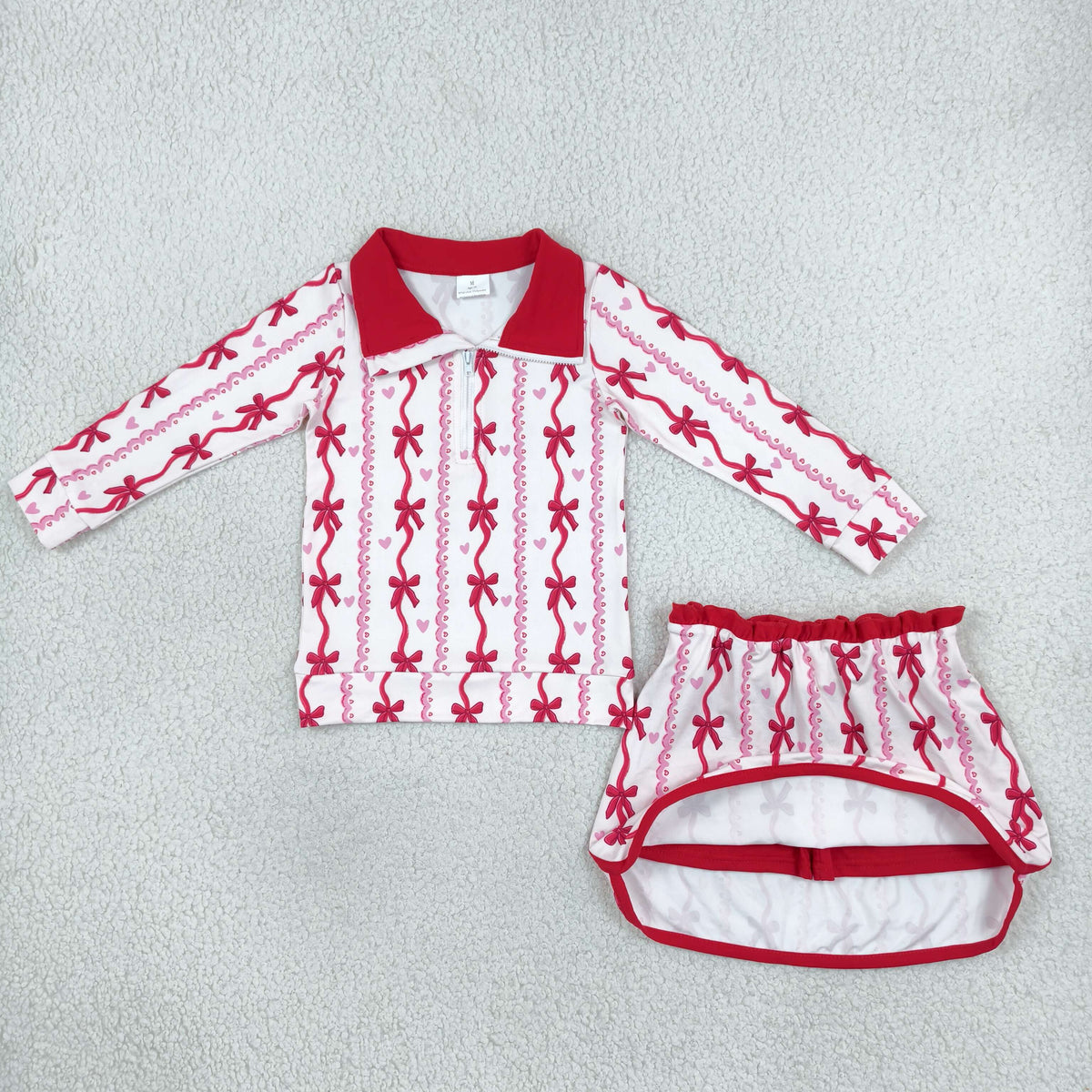 Baby Girls Kids Long Sleeves Hearts Bows Shirt Skirt Shorts Valentine Set Clothes RTS