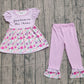 Baby Girls Kids Short Sleeves Plaid Flower Jesus Love Me Tunic Ruffle Pink Pants Set RTS