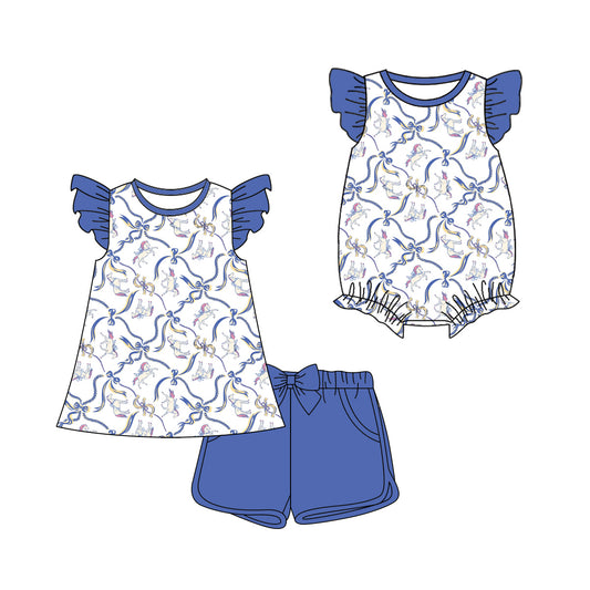( Moq 5 Each Style ) Sibling Baby Girls Kids Short Sleeves Horse Bows Romper Set Summer Clothes