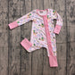 Baby Girls Kids Ducks Flower Bows Pink Ruffle Zipper Footie Sleeper Romper RTS