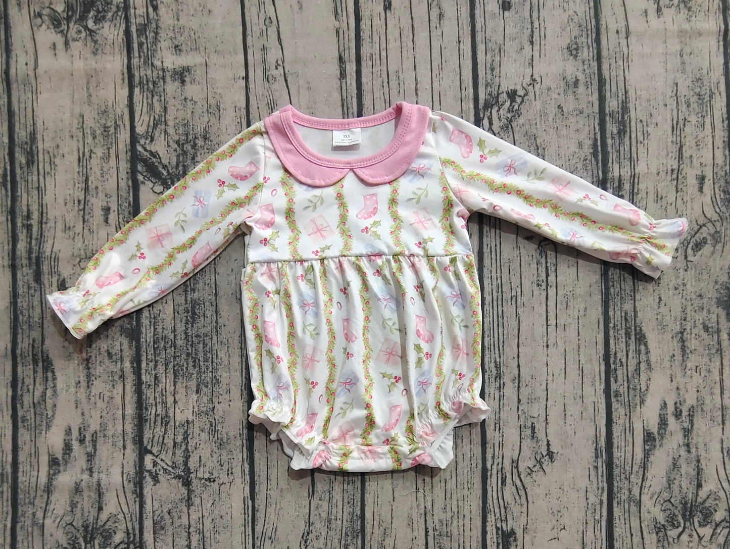 Baby Girl Long Sleeves Gifts Floral Christmas Bubble Romper RTS