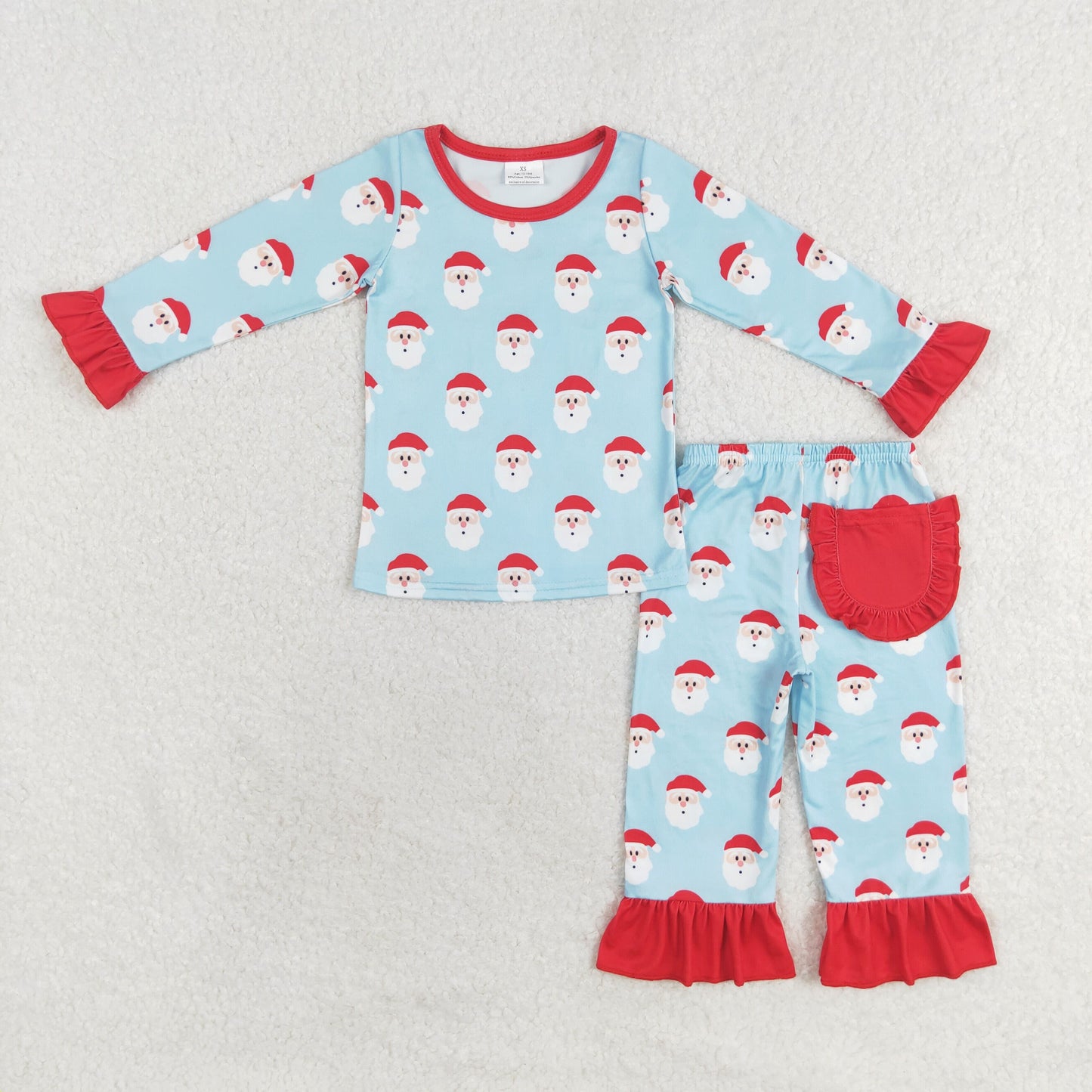 Baby Girl Christmas Santa Shirt Pants Pajamas Blue Set