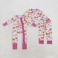 Siblign Girls Kids Long Sleeves Pumpkins Fall Thanksgiving Zipper Romper Pajamas Set RTS