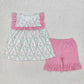 Baby Girl Infant Short Sleeves Flower Ruffle Tunic Pink Shorts Set RTS