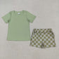 Baby Boy Kids Toddler Short Sleeves Green Shirt Checked Shorts Set RTS