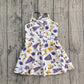 ( No moq ) Preorder Baby Girl Sleeveless Purple Football Bows Cheer Summer Yoga Active Dress