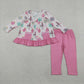 Girls Kids Long Sleeves Soldiers Pockets Tunic Dots Pink Pants Christmas Clothes Set RTS