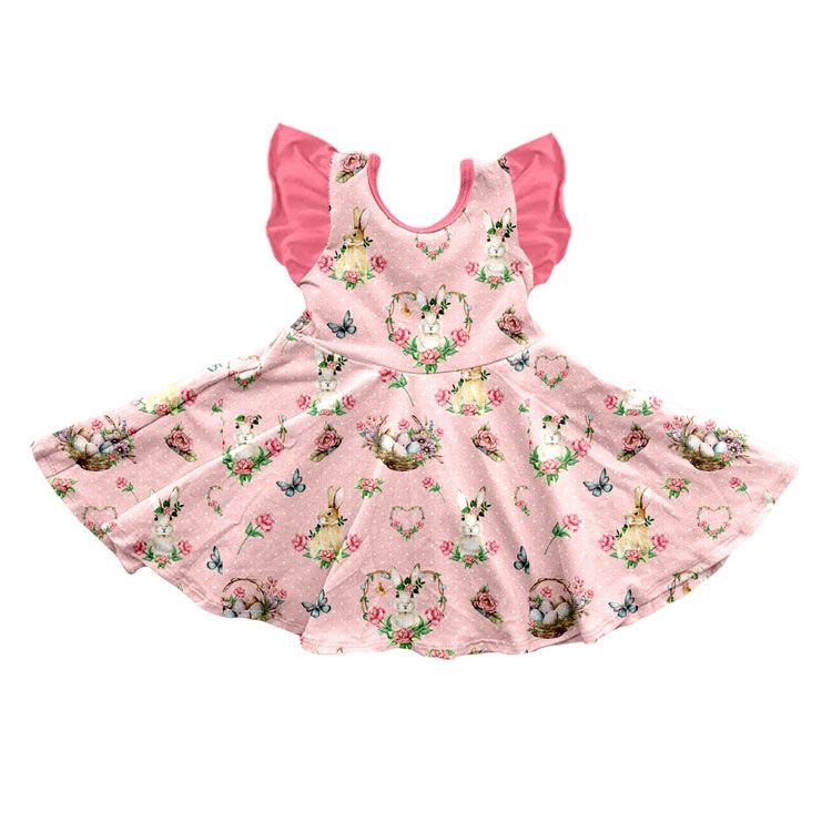 ( Moq 5 ) Preorder Baby Girls Kids Short Sleeves Rabbits Eggs Flower Easter Dress Clothes