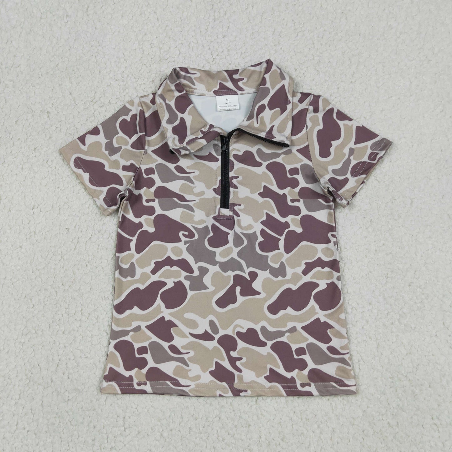 Baby Boys Kids Short Sleeves Dark Grey Camo Zipper Pullover Shirt Tops RTS