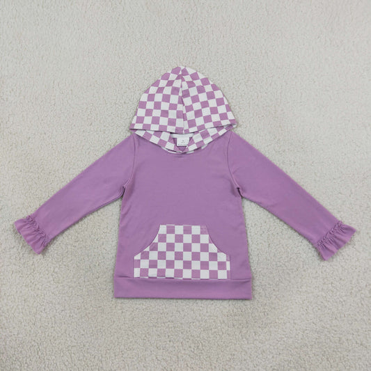 Baby Girls Kids Long Sleeves Purple Hoodie Checked Pocket Pullover Tops Clothes RTS