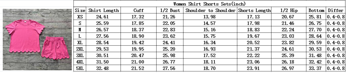 Adult Women Orange Short Sleeves Scallop Shirt Shorts Pajamas Cotton Clothes Set RTS