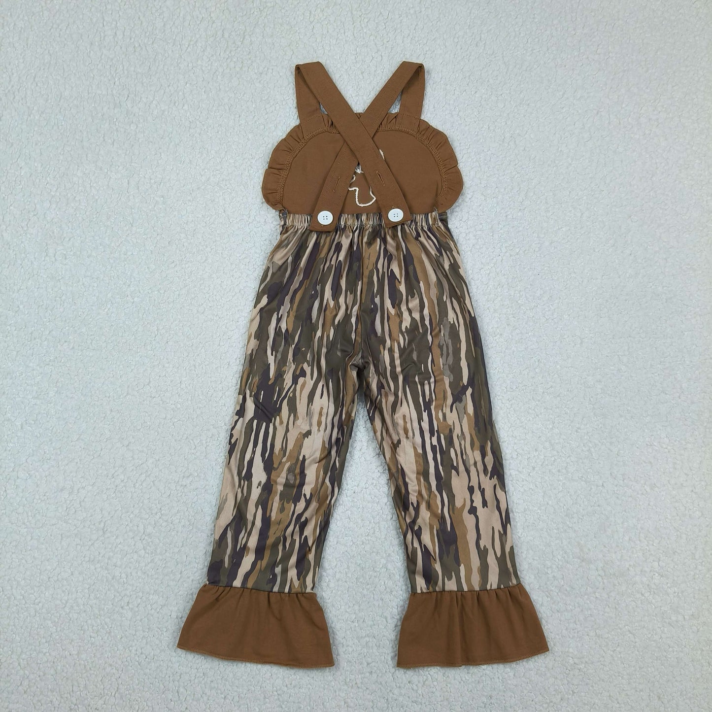 Baby Girls Kids Brown Sleeveless Embroidery Deer Camo Pants Jumpsuit RTS