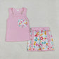 Baby Girl Sleeveless Pocket Bow Pink Tops Ruffle Leopard Shorts Set RTS