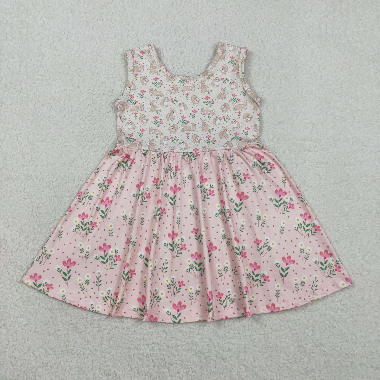 Baby Girls Kids Sleeveless Rabbits Flower Easter Knee length Dress RTS