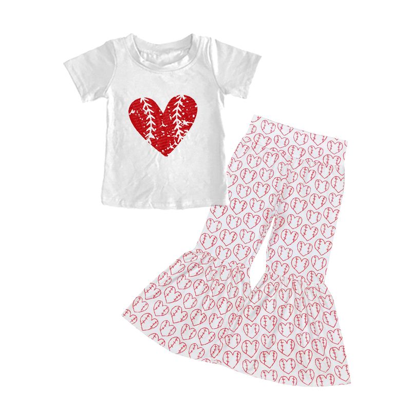 Moq 3 Pre-order GSPO1310 Baby Girl Heart Shirt Baseball Bell Pants Set