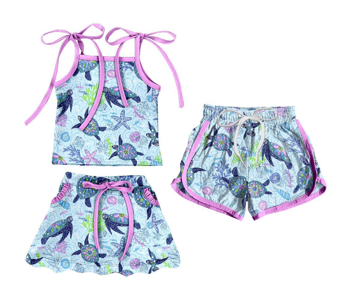 ( Moq 5 Each Style ) Sibling Baby Girls Kids Straps Turtle Tops Skort Set Shorts Summer Clothes