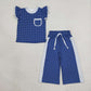 Baby Girls Kids Short Sleeves Dot‌s Tops Pockets Pants Blue Set Team Clothes RTS