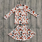 ( No moq ) Preorder Girls Kids Bows Orange Football Zipper Shirt Yoga Active Skorts Team Clothes Set