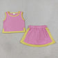 Baby Girls Kids Sleeveless Shirt Skirt Shorts Cotton Pink Set Clothes RTS