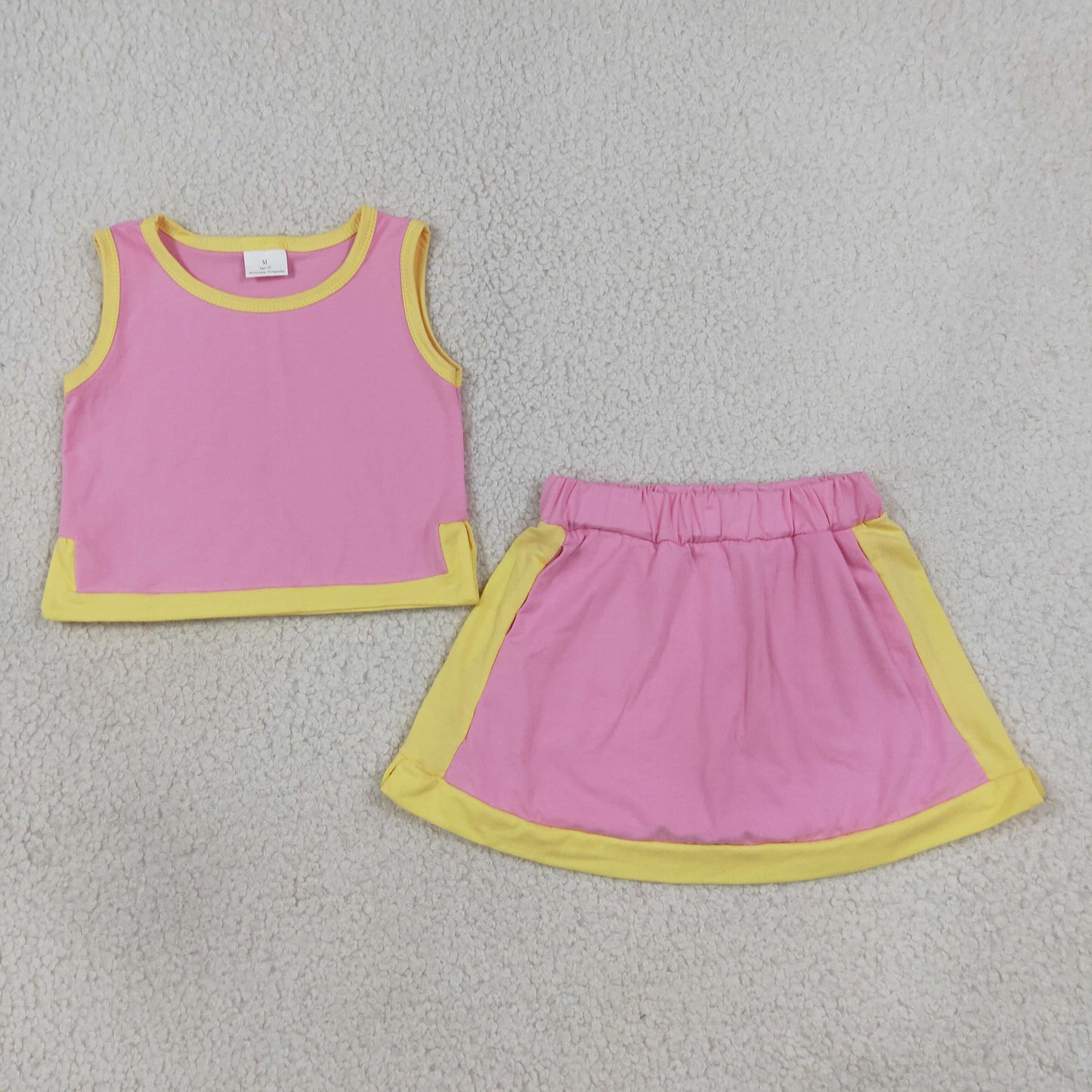 Baby Girls Kids Sleeveless Shirt Skirt Shorts Cotton Pink Set Clothes RTS