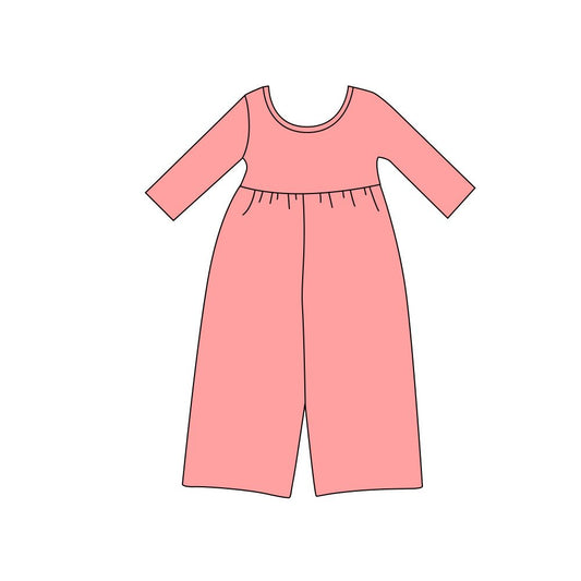 ( Moq 5 ) Preorder Baby Girls Kids Long Sleeves Peach Pants Cotton Jumpsuit Clothes