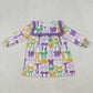Girls Kids Long Sleeves Bows Purple Ruffle  Mardi Gras Knee Length Dress RTS