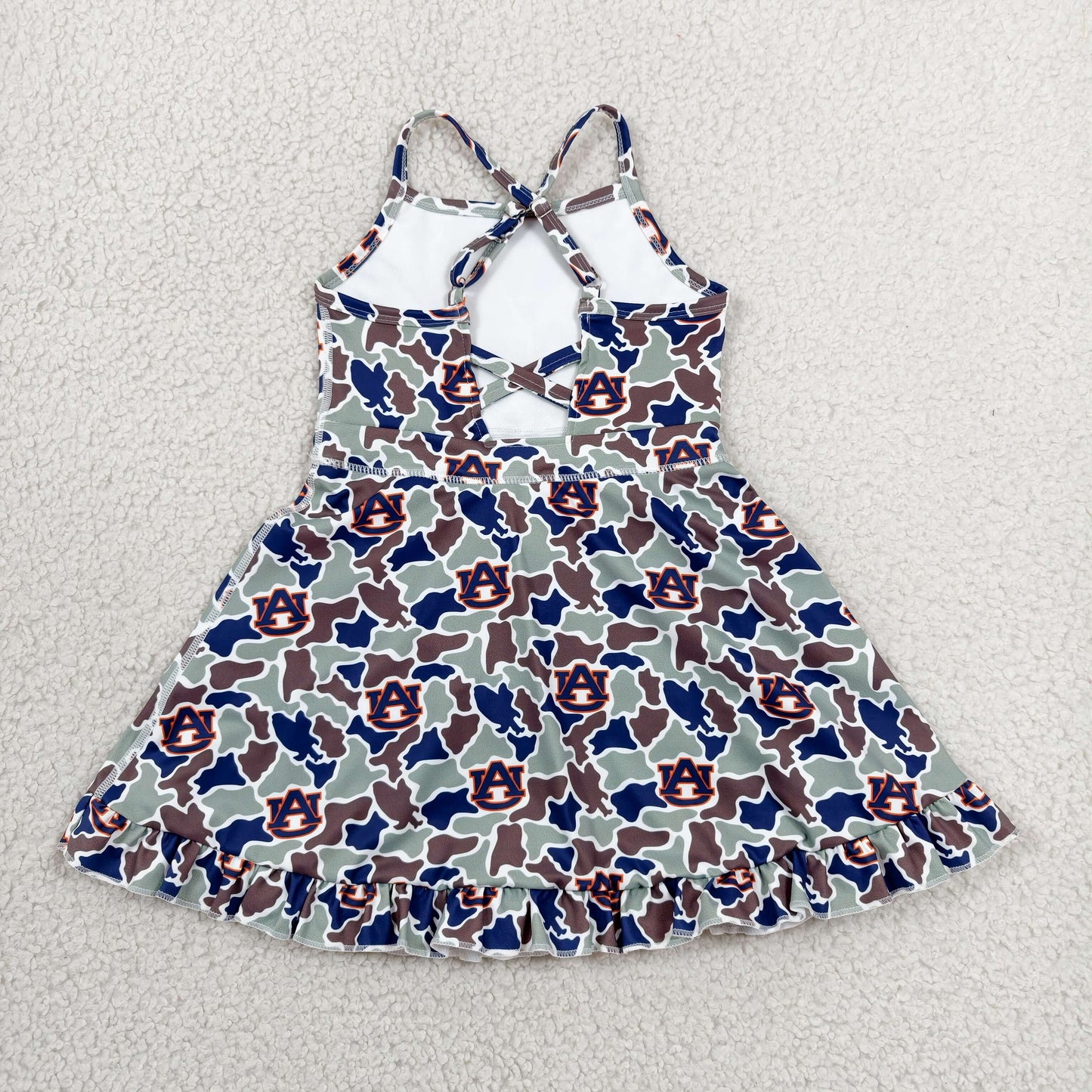 Baby Girls Kids Straps Green Camo Print Team Yoga Ruffle Knee Length Dress RTS