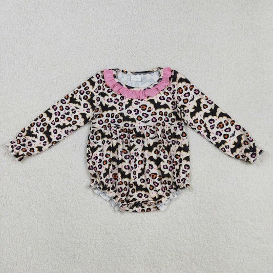Baby Girl Infant Long Sleeves Bats Leopard Halloween Bubble  Romper RTS