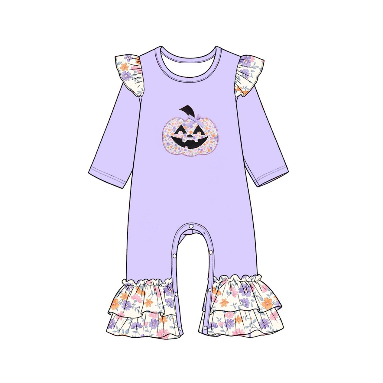 ( Moq 5 ) Preorder Baby Kids Infant Halloween Pumpkin Bow Flower Ruffle Purple Romper Clothes
