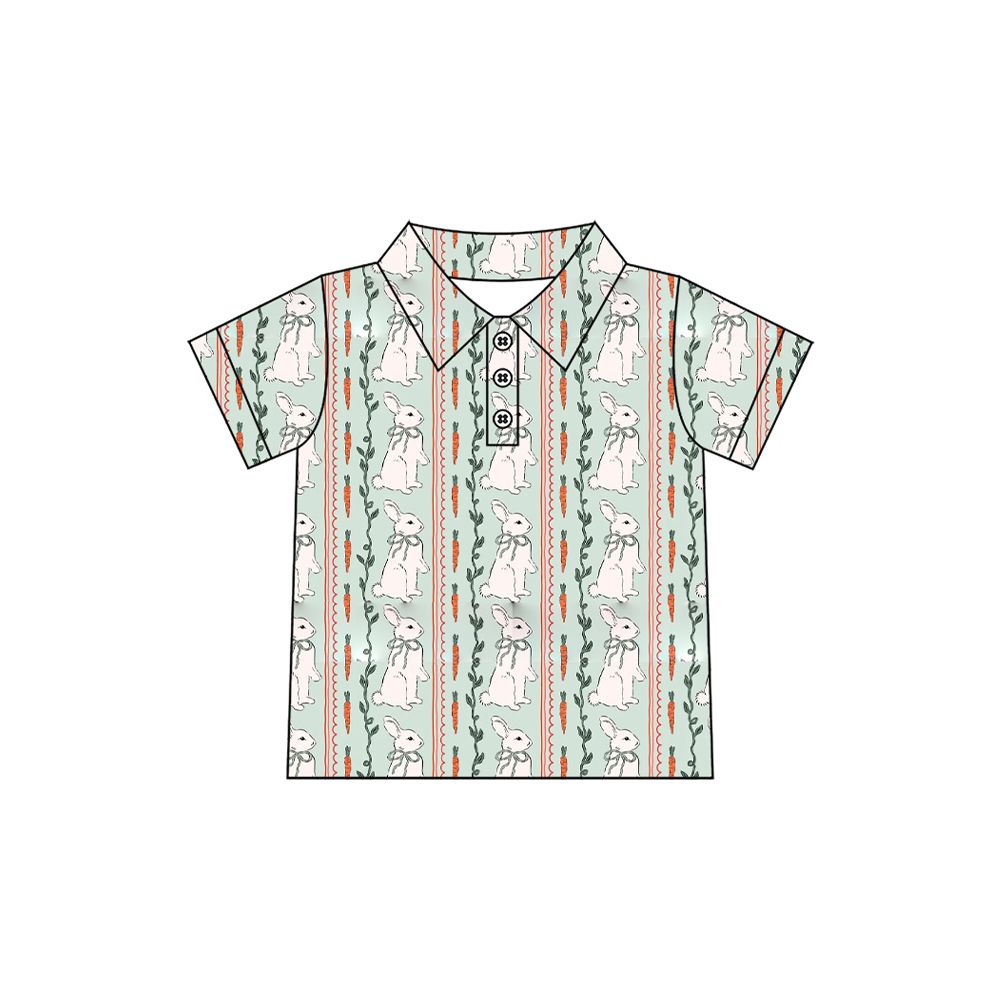 ( Moq 5 ) Preorder Toddler Kids Short Sleeves Rabbits Carrots Buttons Shirt Tops Easter Clothes