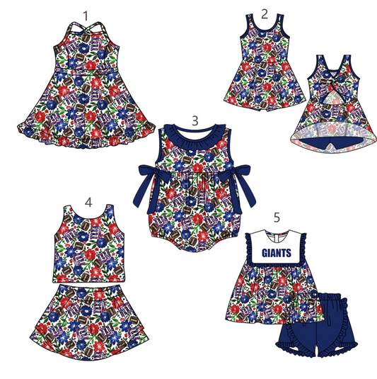 ( Moq 5 Each Style ) Baby Girls Kids Sleeveless Football Flower Blue Bows Sibling Romper Dresses Sets